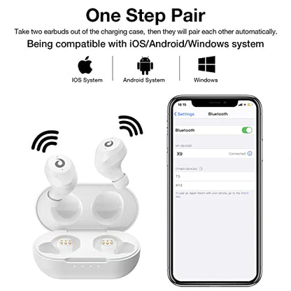 X9 Wireless Earbuds Bluetooth 5.3 Headphones Waterproof Stereo Earphones in Ear Touch Control with Microphone Headset with Deep Bass for Sport, Gaming and Running(White) - color: White