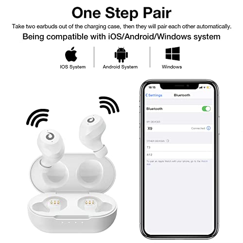 X9 Wireless Earbuds Bluetooth 5.3 Headphones Waterproof Stereo Earphones in Ear Touch Control with Microphone Headset with Deep Bass for Sport, Gaming and Running(White)