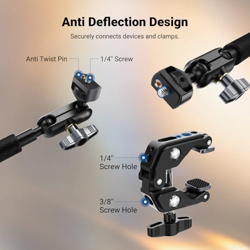 NEEWER 22" Magic Arm w Desk C Clamp, Overhead Camera Mount with Articulating Mic Boom Arm 1/4" 3/8" Threads for ARRI, Desktop Stand Holder for Phone Microphone Webcam Action Camera Video Light, UA057 - style: UA057