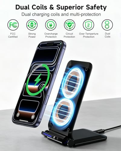 Wireless Charger Stand, Foldable, 15W Fast Wireless Charging Station Compatible with iPhone 17 16 15 14 13 12 Pro Max, Phone Charger Dock for Samsung Galaxy S26 S26+ S25 S24 S23 S22 Note 20 & Android - color: Black