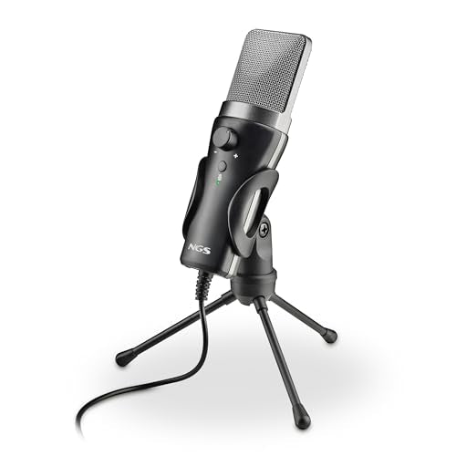 NGS MS120 USB Cardioid Microphone for Streaming, Podcast and Gaming, Latency-Free Monitoring, Volume Control, Mute Button, Plug & Play, for PC, PS4, PS5, Non-Slip Mount