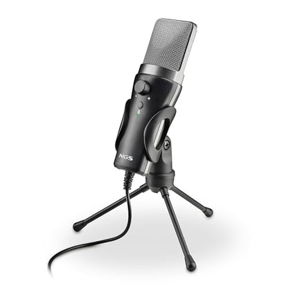 NGS MS120 USB Cardioid Microphone for Streaming, Podcast and Gaming, Latency-Free Monitoring, Volume Control, Mute Button, Plug & Play, for PC, PS4, PS5, Non-Slip Mount