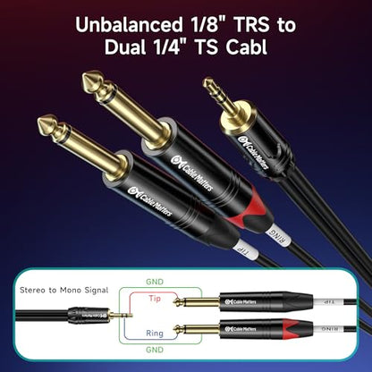 Cable Matters 3.5mm TRS to Dual 6.35mm TS Breakout Cable, 3ft - size: 3 ft
