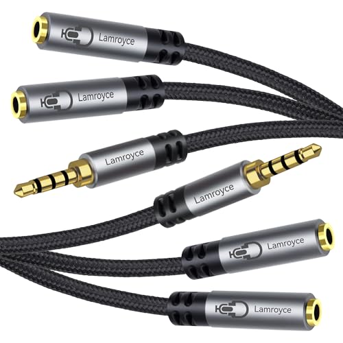 Dual Headphone Splitter with Microphone, 1/8 inch 3.5mm 4-Pole TRRS Male to Dual TRRS Female Audio Mic Y Splitter Cable (1Feet) for Gaming Headsets, Online Chat, Sharing Audio on PC,Laptop,Phone-2Pack - color: 3.5mm TRRS 1 Male to 2 Female Splitter, size:
