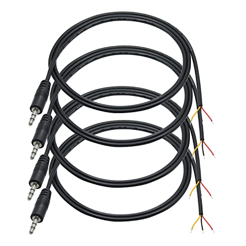 3.5mm Male Plug to 3Pin Bare Wire Open End Cable 3FT, TRS 3 Pole 1/8'' | 3.5mm Audio Plug Stereo Audio Wire, Auxiliary Audio Connector Jack, for 3.5mm Earphone Microphone DIY Cable Repair - 4Pcs - color: 3.5mm Male Plug TRS 3 Pole - 1M/3FT