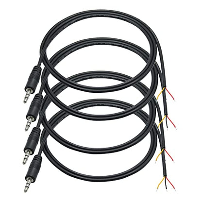 3.5mm Male Plug to 3Pin Bare Wire Open End Cable 3FT, TRS 3 Pole 1/8'' | 3.5mm Audio Plug Stereo Audio Wire, Auxiliary Audio Connector Jack, for 3.5mm Earphone Microphone DIY Cable Repair - 4Pcs - color: 3.5mm Male Plug TRS 3 Pole - 1M/3FT
