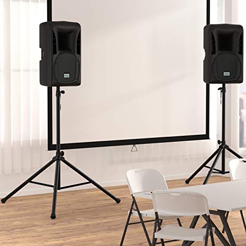 Amazon Basics Adjustable Height Tripod Speaker Stand, Sturdy Steel, Holds up to 99.2 lbs, 52" to 73", Black
