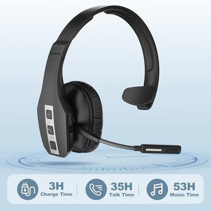 Conambo JBT600 Trucker Bluetooth Headset with Tri-Mic Noise Cancelling, CVC 8.0, Mute Button & 60Hrs Battery Life – Wireless Headset for Truck Drivers, Cell Phones & Office Use