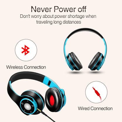 Bluetooth Headphones Over Ear, Wireless Headphones with 5 EQ Modes, 20 Hours Playtime Foldable HiFi Stereo Headset with Microphone, FM/TF for Cellphone/PC/Work/Travel/Kids/Adults/Gift (Blue) - color: Blue