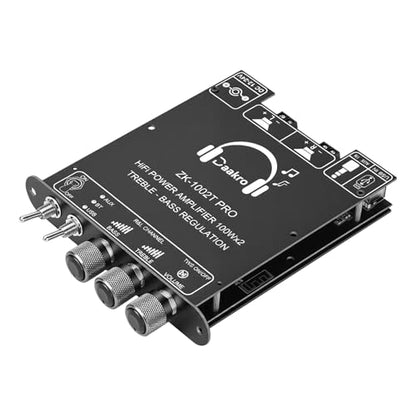 Daakro ZK-1002T PRO 2.0 Channel Bluetooth 5.3 Amplifier Board 200W HiFi Audio AMP with Treble and Bass, TWS,BT USB and AUX Inputs, DC 12-24V 2.0 Channel Stereo AMP Module for DIY Speakers - color: ZK-1002TPRO