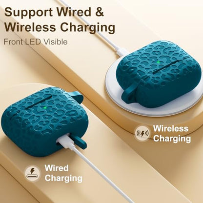 Compatible with AirPod Case 3rd Generation, Leopard Engraved Soft Silicone Skin Cover Full Protective Case,Compatible with Apple AirPod 3rd Generation Case,Front LED Visible - color: Blue, size: AirPods 3rd Case