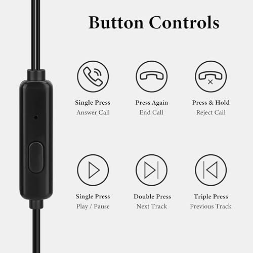 GEEKRIA 3.5mm Wired Earbuds with Mic & Volume Control, Headphones for Seniors, Soft Foam Ear Pads, Plug and Play Earphones Compatible with TV, Phone, PC (Black, 3.9FT)