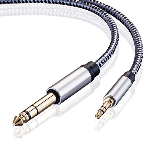 Tiierzon 3.5mm to 6.35mm Stereo Cable 12FT, 1/8" TRS to 1/4" Braided Audio Cord, Gold-Plated Aux Cable for Electric Guitar, Amplifier, Home Speaker, Keyboard, Mixer, Laptop - Bidirectional (12Ft) - size: 12Ft
