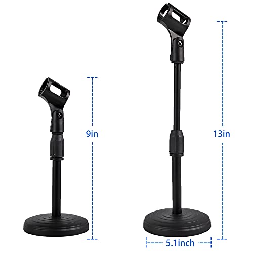Desktop Microphone Stand,Heavy Duty Table Desk Microphone Stand with Non-Slip Metal Base, 3/8" and 5/8" Adapter Adjustable Height for Blue Yeti Snowball Spark & Other Microphone