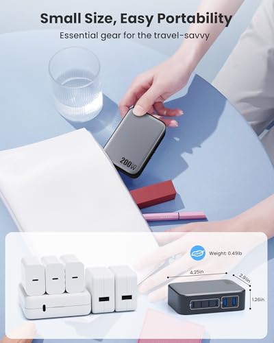 USB C Charger 200W USB Charging Block,6 Ports Foldable Wall Charger Outlet Plug,QC4.0 Fast Charging Station Hub,PD 65W Laptop Adapter for MacBook Pro/Air,Dell,iPhone 17/16/15,Galaxy (Black)