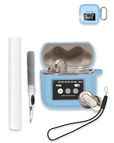 Case for JBL Tour Pro 3 True Wireless Noise Cancelling Earbuds, WUNIAK Soft Silicone Protective Portable Scratch Shock Resistant with 2pack Screen Protector &Cleaner Kit & Carabiner & Lanyard,SkyBlue - color: SKY BLUE
