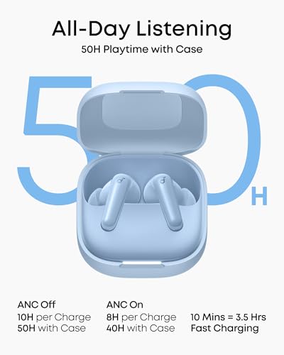 Soundcore P31i by Anker Translation Earbuds with Real-Time Adaptive ANC | Real-Time Adaptive Noise Cancelling, Hi-Res Sound, Translation Earbuds, 50H Playtime, Spatial Audio, Fast Charging, IP55 - color: Light Blue