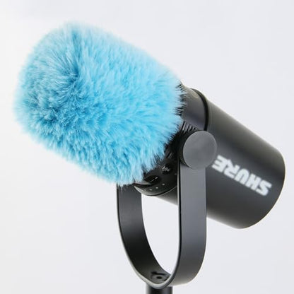 LEFXMOPHY MV7 Windscreen for SHURE MV7 MV7X Microphone Replacement Windscreen, Blue Furry Wind Muff Mic Cover - color: BLUE