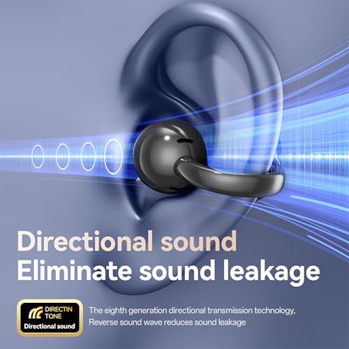 Open Ear Clip Headphones Wireless Earbuds Bluetooth 5.4 Sports Earphones with Wireless LED Touch Screen Waterproof in Ear Earphones for Pad Tablet Laptop Android/iOS Phones (Black) - color: Black