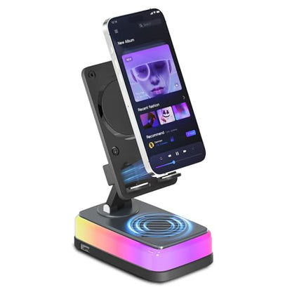 Induction Speaker Phone Stand, Desktop Holder Compatible with iPhone Android Tablet, Portable Bluetooth 5.3 Speaker, USB Emergency Charge, Tech Gifts for Men Women Birthday
