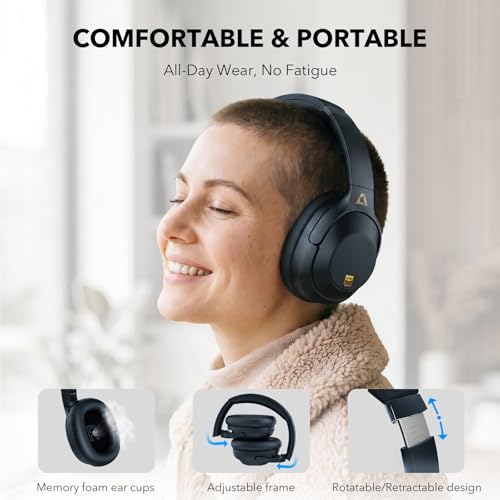 Bluetooth 6.0 Active Noise Cancelling Headphones for Airplane Travel, LDAC Hi-Res Audio, 90H Playtime Wired and Wireless ANC Headphones, Over Ear Headset for Home Office, Custom EQ via APP, Blue | LDAC Hi-Res Audio, 90H Playtime Wired and Wireless ANC Hea