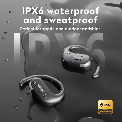 Open Ear Earbuds, 50H Open Ear Headphones Bluetooth 5.4, IPX6 Open Ear buds Wireless with Adjustable Ear hook, Hi-res Stereo, AI Clear Call, Lightweight, Wireless Over Earbud for Workout, Gym, Running - color: Black