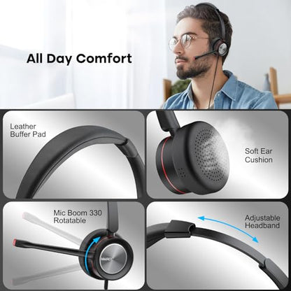 MAIRDI USB Headset with Microphpne, Wired PC Headset with Mic Noise Canceling & Mute for Computer Laptop Teams Zoom Office Work Call Center Business Softphone