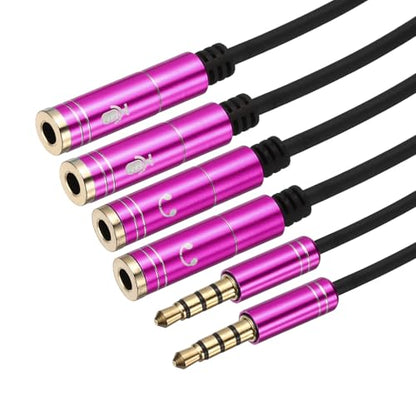 MECCANIXITY Audio Cable Splitter, 3.5mm Male to Dual 3.5mm Female Y Splitter Microphone and Audio Jack Adapter for PC Laptop Smartphone, 1ft, Pink - color: Pink