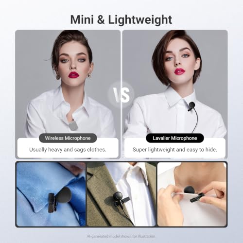 NEEWER ø9.7mm Lavalier Microphone (2 Pack), 3.5mm TRS Clip On Lapel Wired Omnidirectional Condenser Lav Mic with 1.5m Cable & Windscreen for Video Recording, Vlogging, Filming, LM10