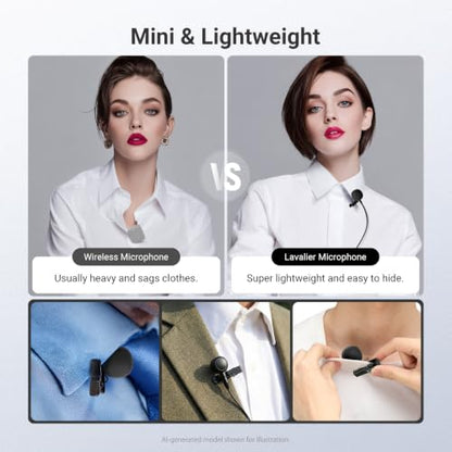 NEEWER ø9.7mm Lavalier Microphone (2 Pack), 3.5mm TRS Clip On Lapel Wired Omnidirectional Condenser Lav Mic with 1.5m Cable & Windscreen for Video Recording, Vlogging, Filming, LM10