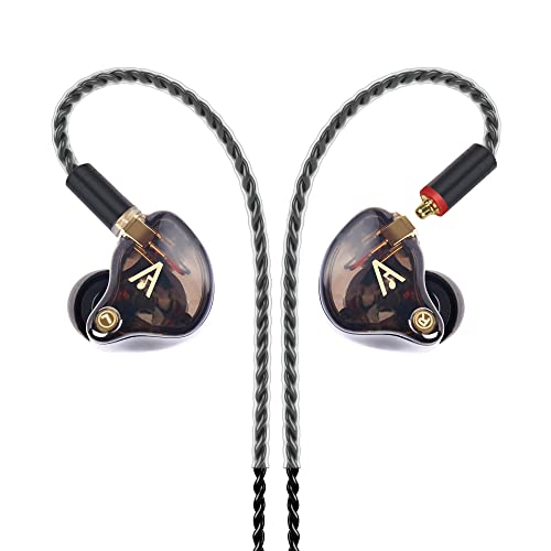 Audiovance Vibes 201 HiFi Wired Earbuds in Ear Monitor Headphones | Clear Sound, Deep Bass, Noise Isolating, Silver Plated Cord, Comfort-Fit IEM Earphone，Ear Bud Case, 3.5mm Plug, Clear Brown