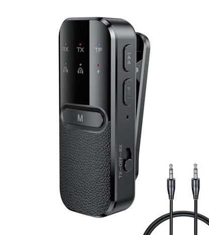 TSNAM Bluetooth Transmitter for TV to 2 Headphones Dual Link | Airplane Bluetooth Adapter for 2 AirPods, Bluetooth AUX Adapter for Car Handsfree Call, Supports Playing TF Card Music