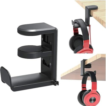 Black Multi-Functional 360° Rotatable E-Sports Bluetooth Over-Ear Headphone Clamp-on Desk Hanger – Punch-Free Table Clip Hook for Thoughtful Under-Desk Storage - color: Black
