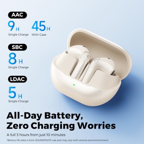 SoundPEATS Air6 HS LDAC Hi-Res Wireless Earbuds, Bluetooth 6.0, 13mm Driver | LDAC Hi-Res Audio Certified, 13mm Triple-Magnet Driver, 2MIC ENC, IPX5 Waterproof, Dynamic EQ, 45H, Bio-Composite Diaphragm - color: Beige