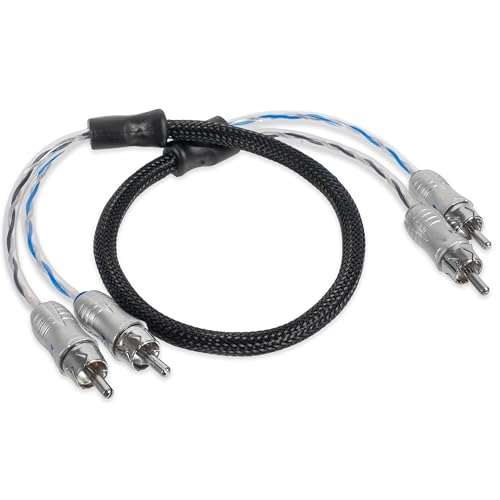 NVX® XIX205 1.64 ft (0.5 meter) Oxygen Free Copper 2-Channel Double Twisted Pair X-Series Car Audio RCA Audio Interconnect Cable with Shielded Noise Reduction and Split-tip Silver-Plated Machined ends | Oxygen Free Copper Double Twisted Pair X-Series with