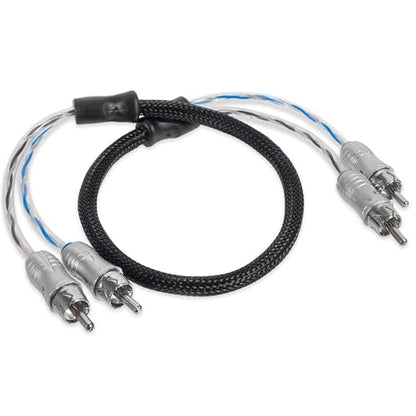NVX® XIX205 1.64 ft (0.5 meter) Oxygen Free Copper 2-Channel Double Twisted Pair X-Series Car Audio RCA Audio Interconnect Cable with Shielded Noise Reduction and Split-tip Silver-Plated Machined ends | Oxygen Free Copper Double Twisted Pair X-Series with
