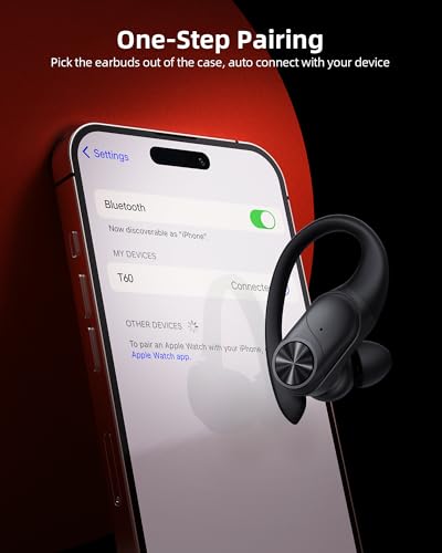 PocBuds Bluetooth Headphones Wireless Earbuds 80hrs Playtime Wireless Charging Case Digital Display Sports Ear Buds with Earhook Deep Bass IPX7 Waterproof Over-Ear Earphones for TV Phone Laptop Black - color: Black, style: Standard
