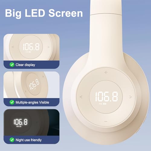 X5 Rechargeable & Portable FM Radio Headphones (Beige) - color: Beige