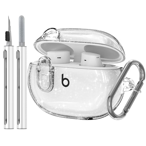 for Beats Studio Buds/Studio Buds Plus Case Cover with Lock, Glitter Clear | Protective Cover for New Beats Studio Buds + Wireless Earbuds Case with Keychain & Cleaner Kit (2021/2023) - color: Glitter Clear+P