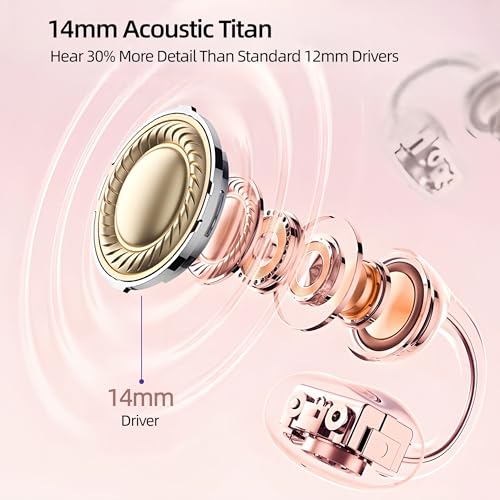 HJX 3rd Gen Clip On Earbuds, Open Ear Bluetooth 6.0 Wireless Headphones with Mic, Freeclip Secure Fit for Small Ears and Glasses,Running Ear Buds for Work Out,50H Playtime, ENC, IPX7 Waterproof,Pink - color: Pink