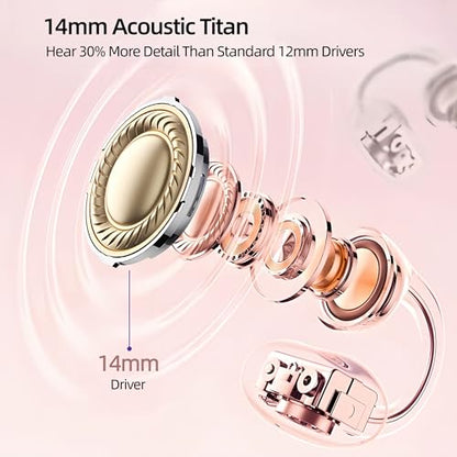 HJX 3rd Gen Clip On Earbuds, Open Ear Bluetooth 6.0 Wireless Headphones with Mic, Freeclip Secure Fit for Small Ears and Glasses,Running Ear Buds for Work Out,50H Playtime, ENC, IPX7 Waterproof,Pink - color: Pink