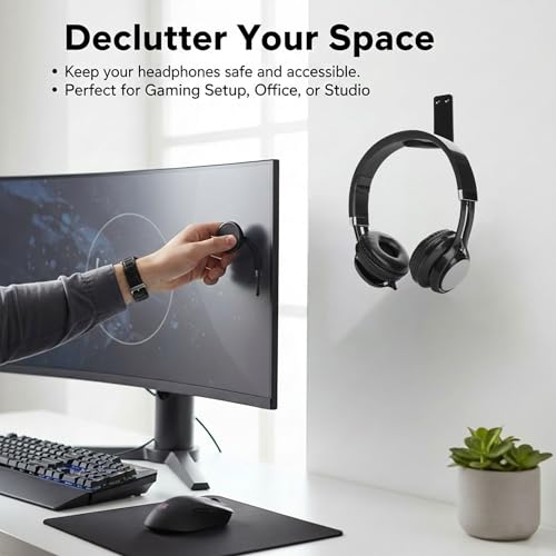 Heavyrain 2PCS Under Desk Headphone Hanger | Storage Hook Metal Desk Edge Hook Hanger with Clamp-On Design (Medium) - size: Medium