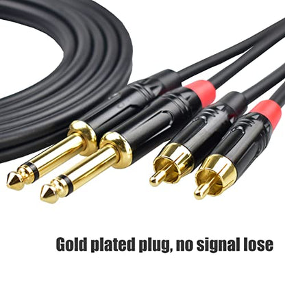 Dual 1/4 to Dual RCA Cable 3.3FT, 24AWG OFC Shielded Noiseless 6.35mm TS Male to RCA Interconnect Audio Cord, Gold-Plated Split Stereo Patch Cable for Mixer, Audio Interface, Studio Monitors