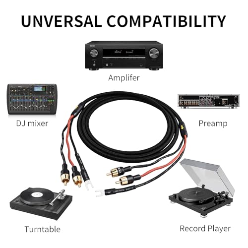 Phono Cable with Ground 3.28ft - RCA/Turntable Cable with Ground - size: 3.28ft/1m