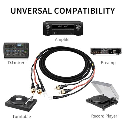 Phono Cable with Ground 3.28ft - RCA/Turntable Cable with Ground - size: 3.28ft/1m