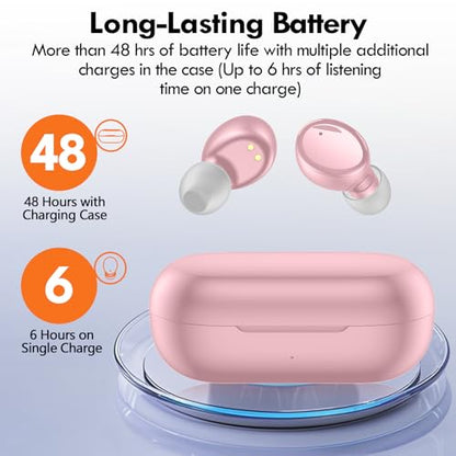 Lanteso True Wireless Earbuds Bluetooth 5.4, in Ear Headphones | 48H Playtime,Light Weight, Built in Mic, Premium Sound with Deep Bass, Clear Calls for Sports Workout Pink - color: Pink