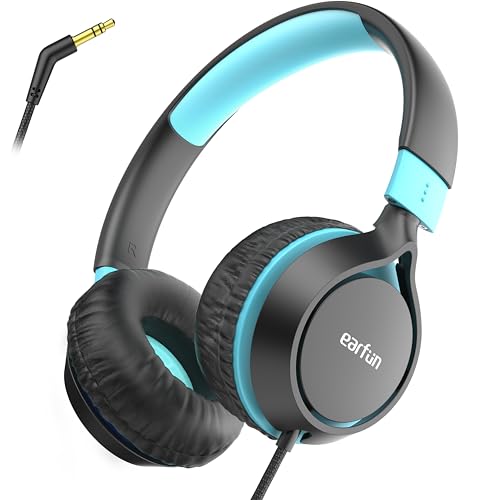 EarFun S1 Kids Headphones, Wired Headphones for Kids, Lightweight, Black | Stereo Sound, Adjustable Headband, 85dB Volume Limit, Portable On-Ear Headphone for School/Travel/Boys/Girls/PC/Tablet, Black - color: Dark Black