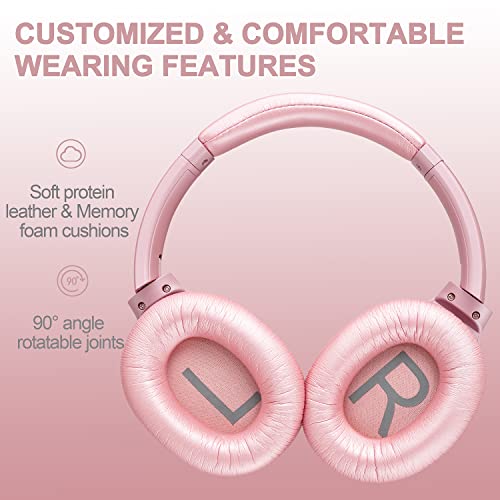ZIHNIC Active Noise Cancelling Headphones, 40H Playtime Wireless Bluetooth Headset with Deep Bass Hi-Fi Stereo Sound,Comfortable Earpads for Travel/Home/Office (Rose Gold) - color: rose
