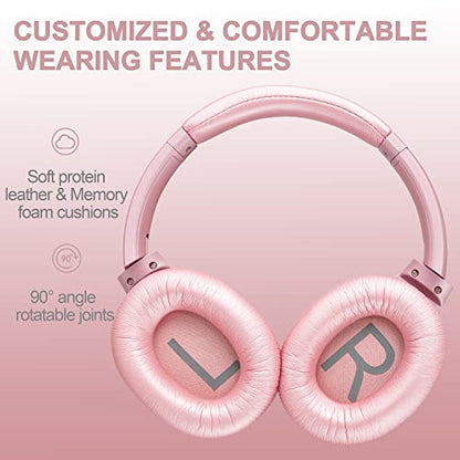 ZIHNIC Active Noise Cancelling Headphones, 40H Playtime Wireless Bluetooth Headset with Deep Bass Hi-Fi Stereo Sound,Comfortable Earpads for Travel/Home/Office (Rose Gold) - color: rose