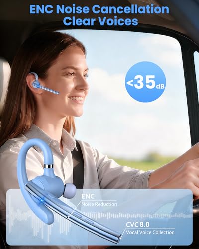 Bluetooth Headset,72H Work Single-Ear Wireless Earpiece for Cell Phone Call | 2 Charging Ways & 500mAh Charging Case,Dual Mic ENC Noise Cancel, Mute Button,V5.1 Hands-Free for Phone and Laptop - color: Light blue, style: M54